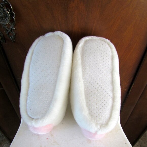BUNNY SLIPPERS, KIDS' 1 - 2, NWOT, WHITE RABBITS w PINK EARS & TAIL, SO SOFT! - Picture 7 of 8